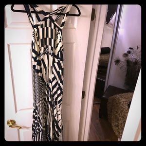 Blue and Cream Long Maxi dress with side zipper